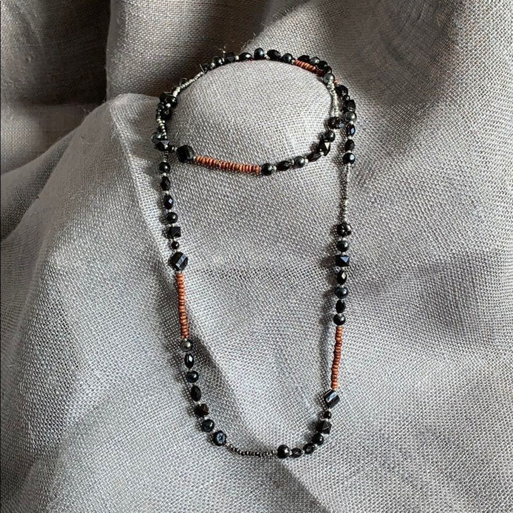 Silver, Black, and Brown Beaded Layering Necklace